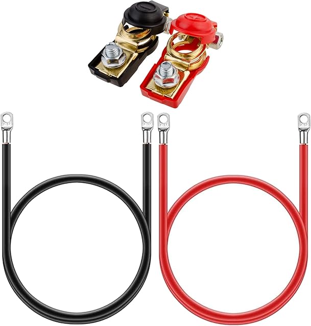 GTIWUNG 2Pcs 12V Battery Cables Red and Black, Battery Inverter Cable 50cm, Auto Battery Leads 5AWG 16mm² with Ring Terminals Copper Flexible Wire + 1 Pair Battery Quick Release Connectors