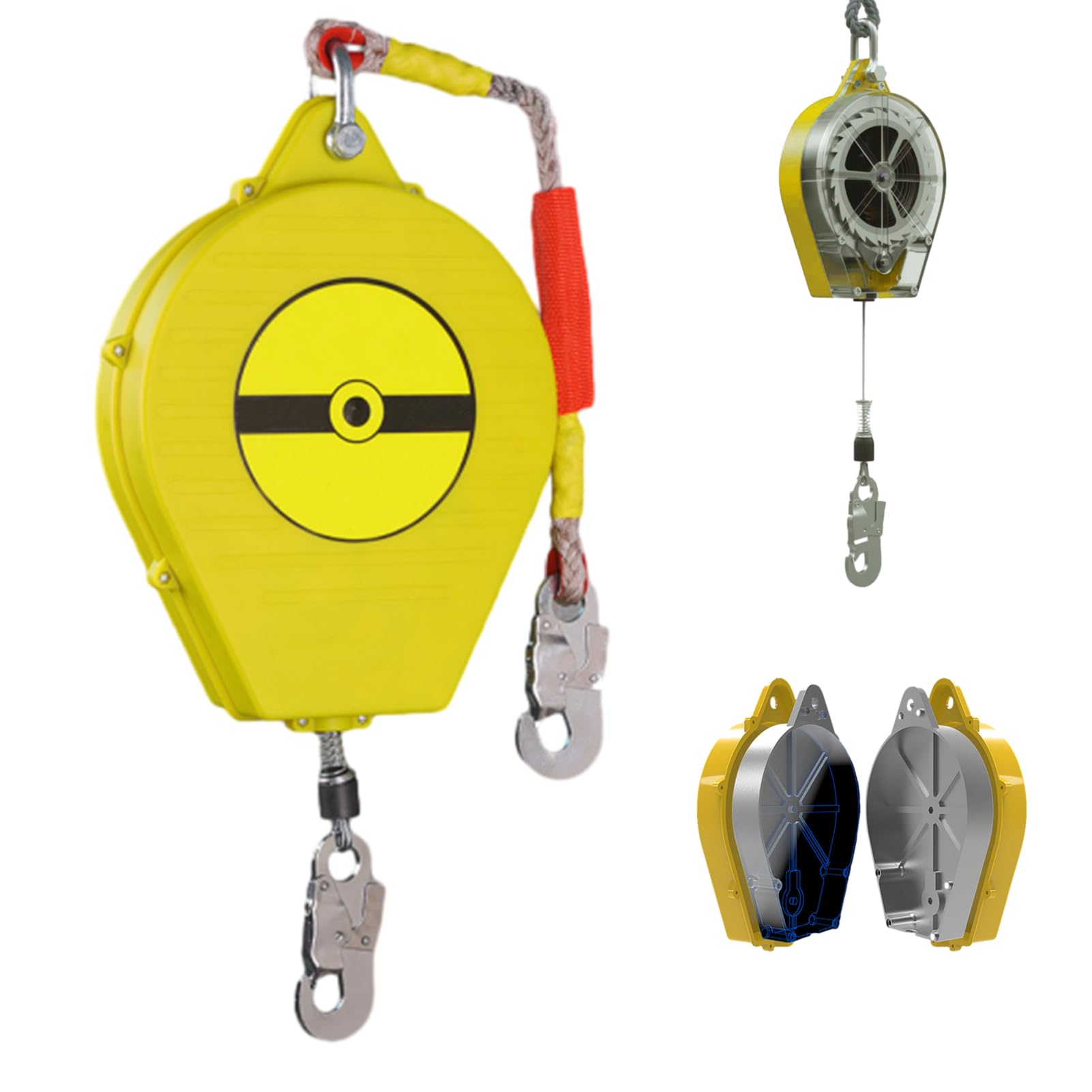 Dispositivo Anticaduta Retrattile Certificato, 150kg Imbracatura di Sicurezza Anticaduta Tetto, 3-20m Dispositivo Retrattile di Sicurezza Anticaduta Lavoro Aereo(Giallo,20 metri)