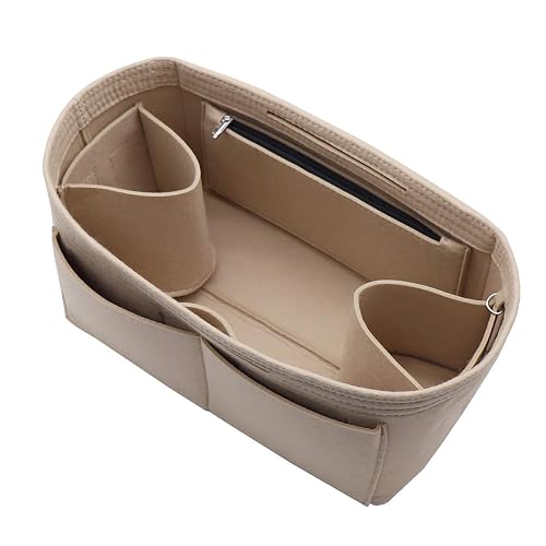 LEXSION Felt Purse Organizer Insert Zipper Pocket with Two Removeable Bottle Holder - Large - Beige
