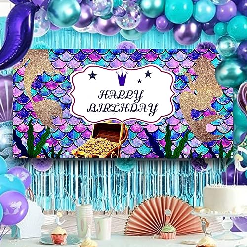 Image of Wanna Party 4' x 3' Mermaid Backdrop for Girls Birthday Banner /Under The Sea Theme Party Decorations /Scales Photography /Photo Studio Booth