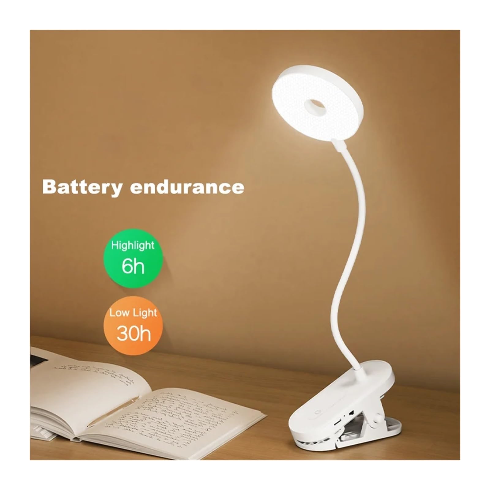 Lámpara de escritorio con Clip, lámpara LED portátil de escritorio, lámpara de escritorio for libros, atenuación continua temporizada, lámpara de estudio de lectura con protección ocular de 1200 Mah