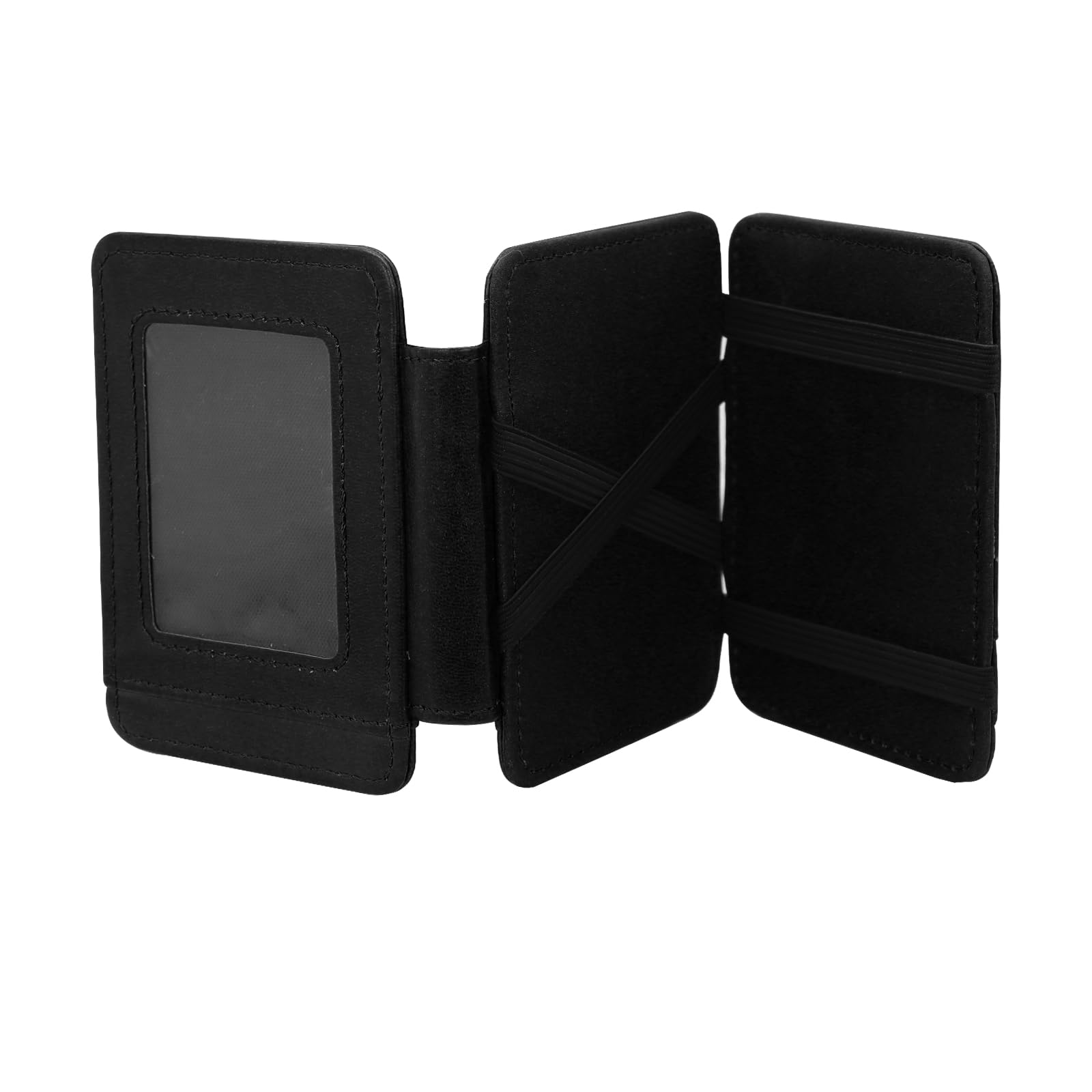 AfitLulu PU Magic Wallet, Men’s Ultra-Thin Three Fold Flip Wallet with ID Window, Two Side Opening Magic Leather Money Clip for Credit Cards, ID Cards