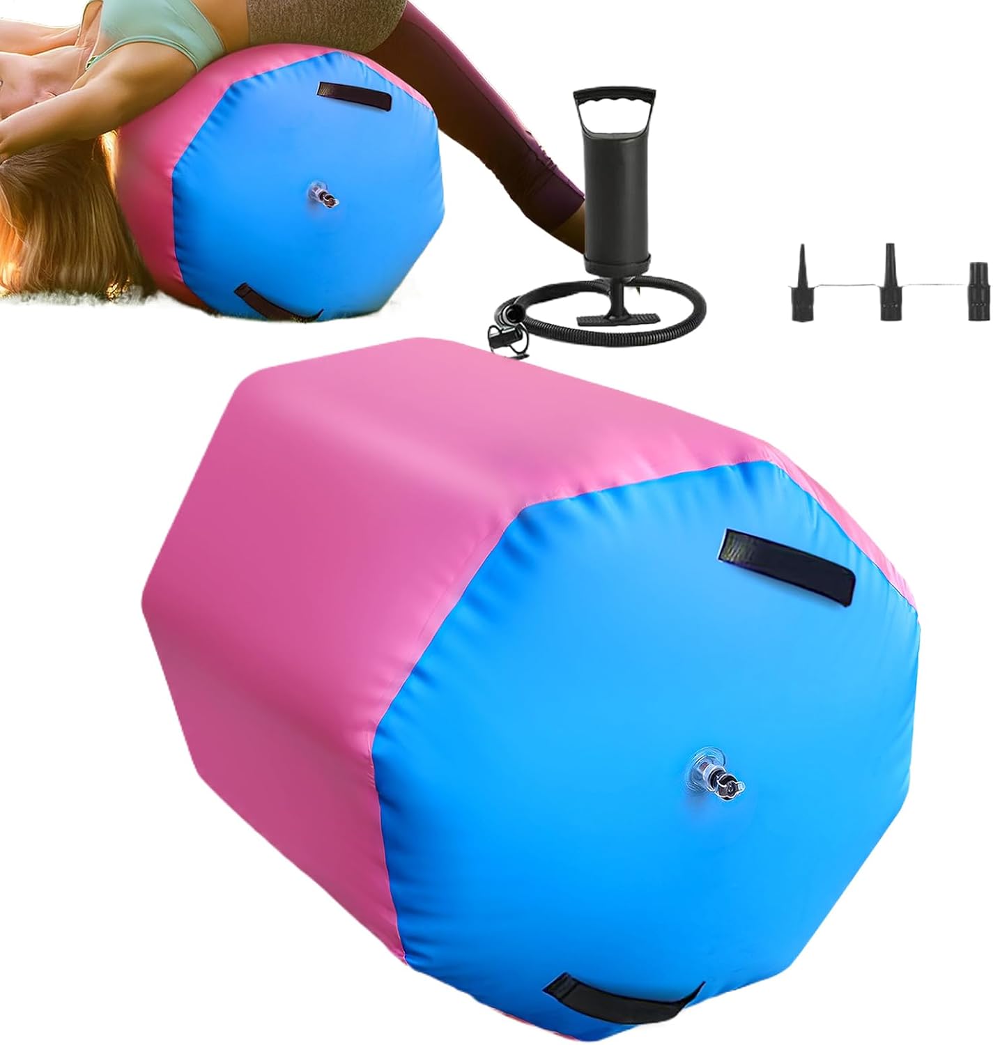 Air Roller Gymnastics Barrel - Tumble Track Backhandspring Mat, Backbend Trainer with Pump, Inflatable Tumbling Roller Air Mat | Gymnastics Tumbling Equipment for Fitness Training Home Yoga Gym