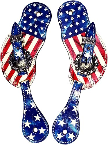 HILASON Correas de cuero occidentales Espuelas talladas con brillo de diamante