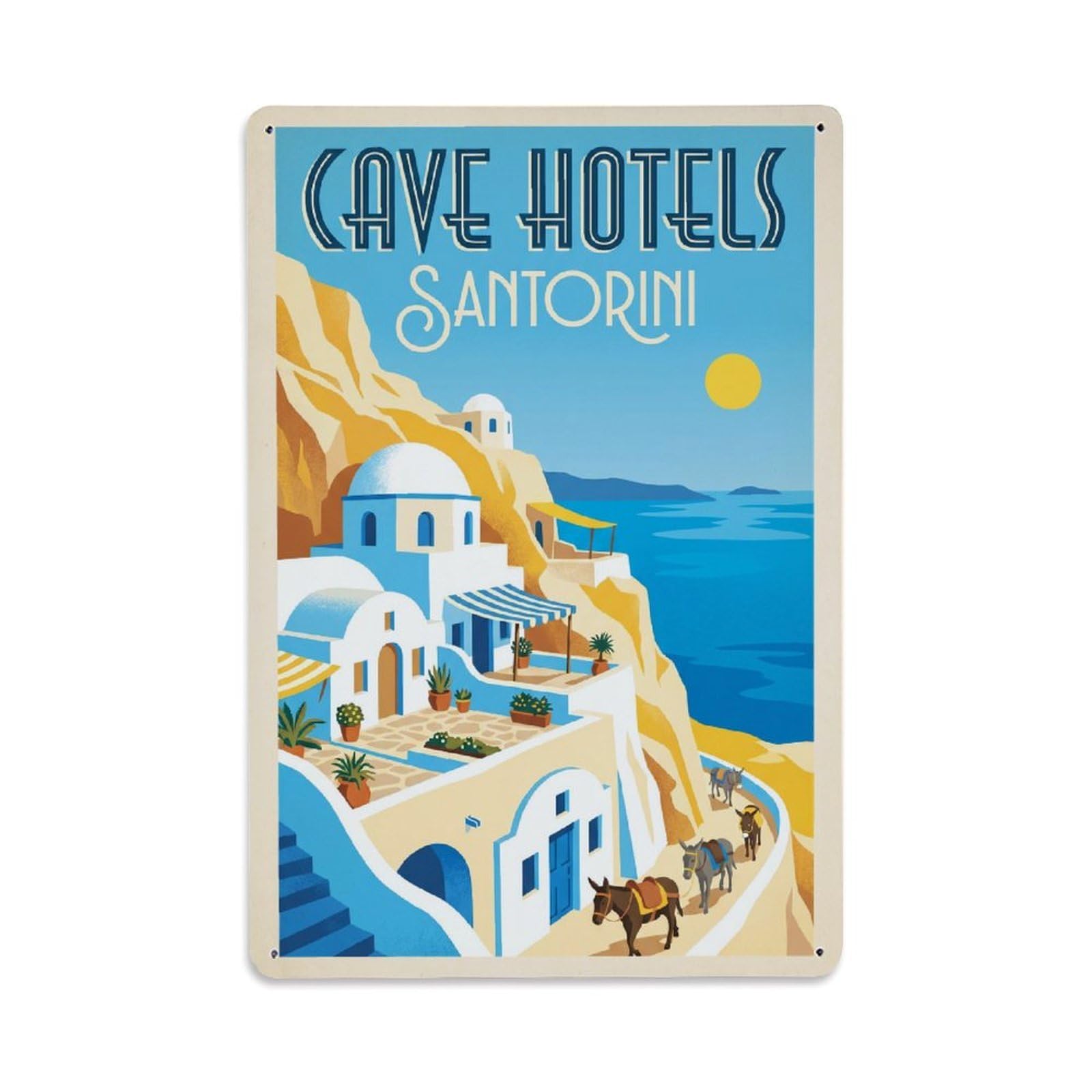 Gead 8X12inch Style Vintage Travel Santorini Cave Hotels Metal Tin Sign