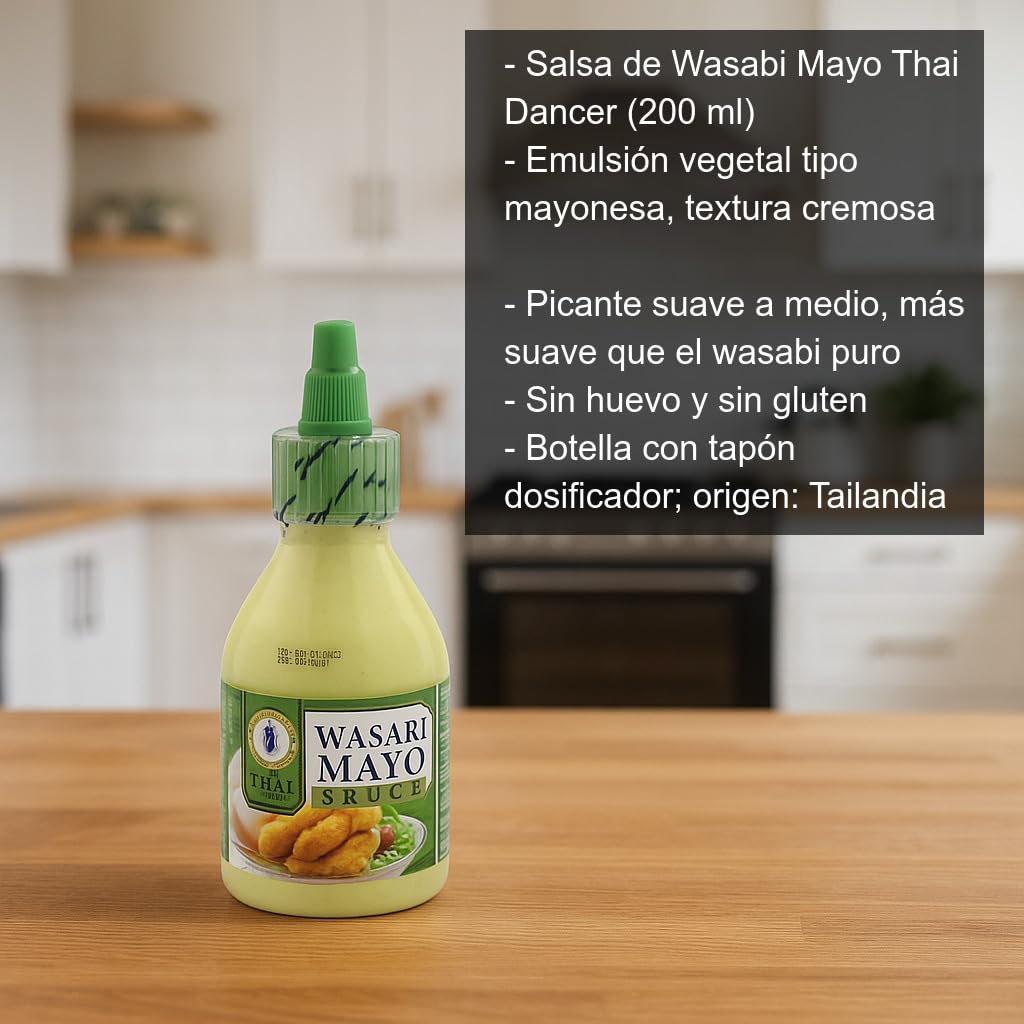 Salsa Wasabi Mayo 200 ml cremosa sin huevo sin gluten tapón dosificador