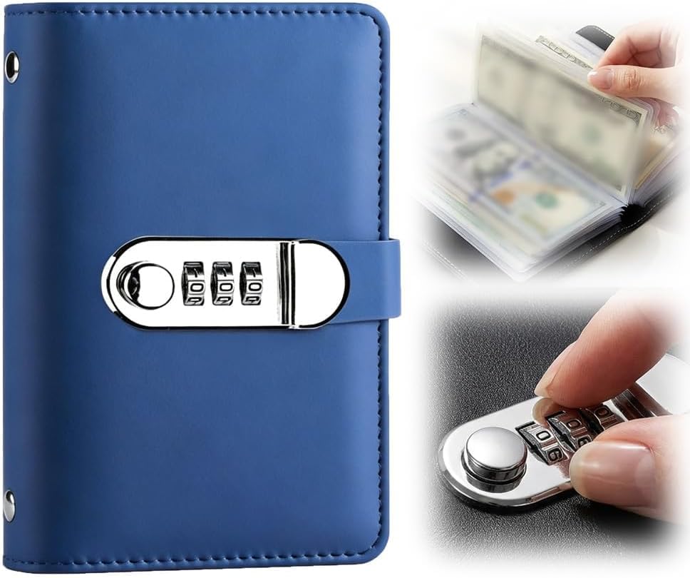 100 Envelope Savings Challenge Book with Password Lock, Blue