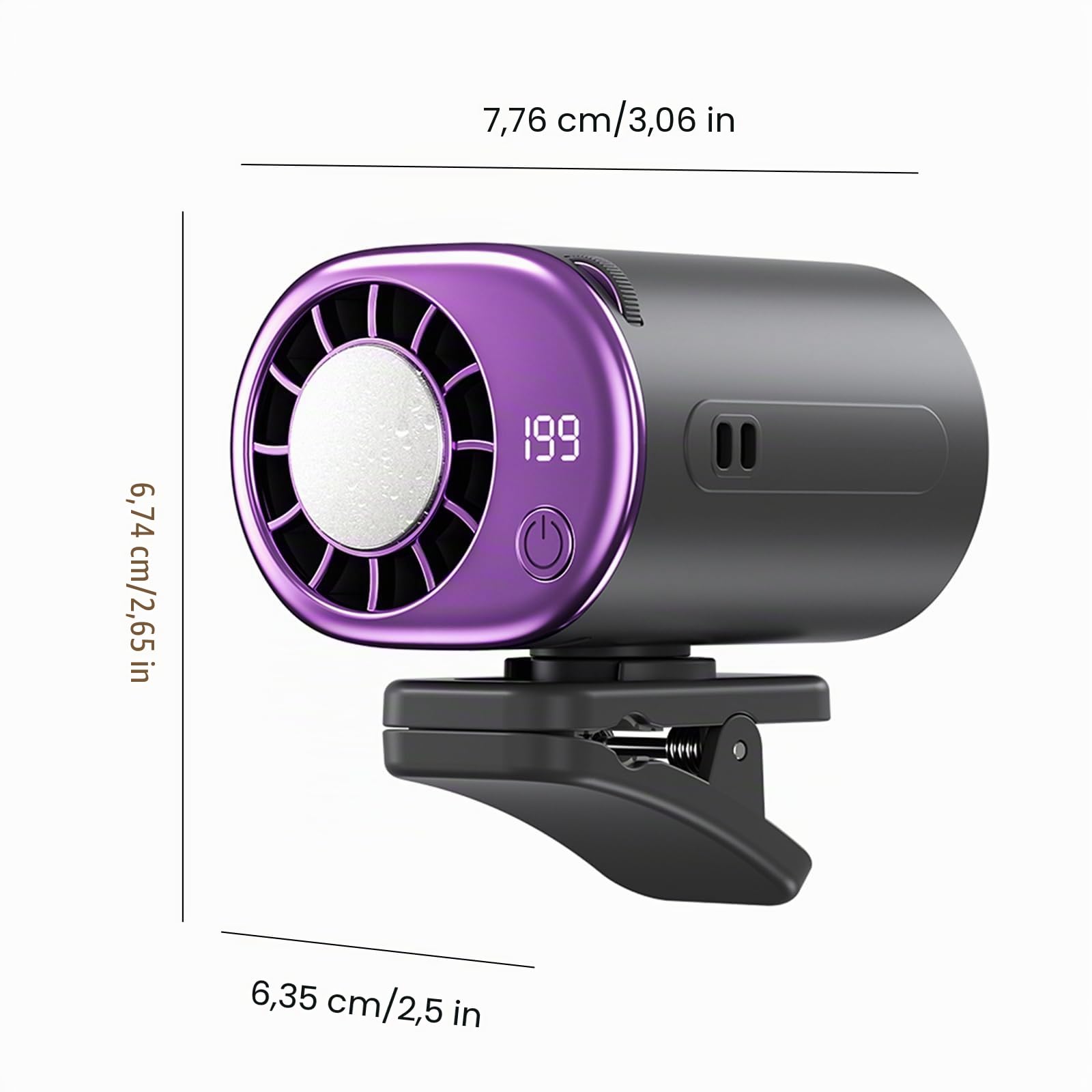 Ventilador de Aire Acondicionado en Clip para Coche 2026 con Pantalla LED, Rotación de 360°, Recargable por USB, 199 Niveles de Velocidad, Semi-Enfriamiento a 16°C, Abrazadera Ancha