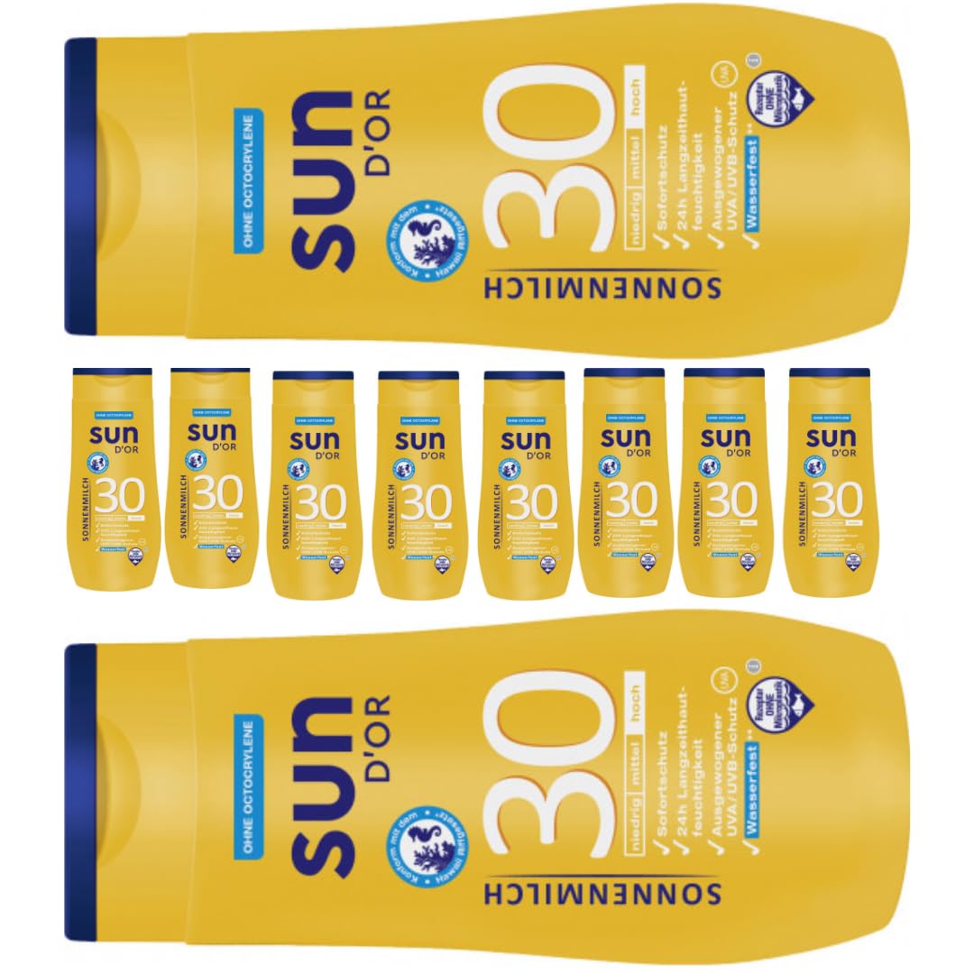 Sun D'Or Sonnenmilch Sonnenschutzmittel Sun UV Dry Protect Sport Sonnencreme LSF30 250 Mililiter x 10 STÜCK Mit Pufai Überraschungsgeschenk