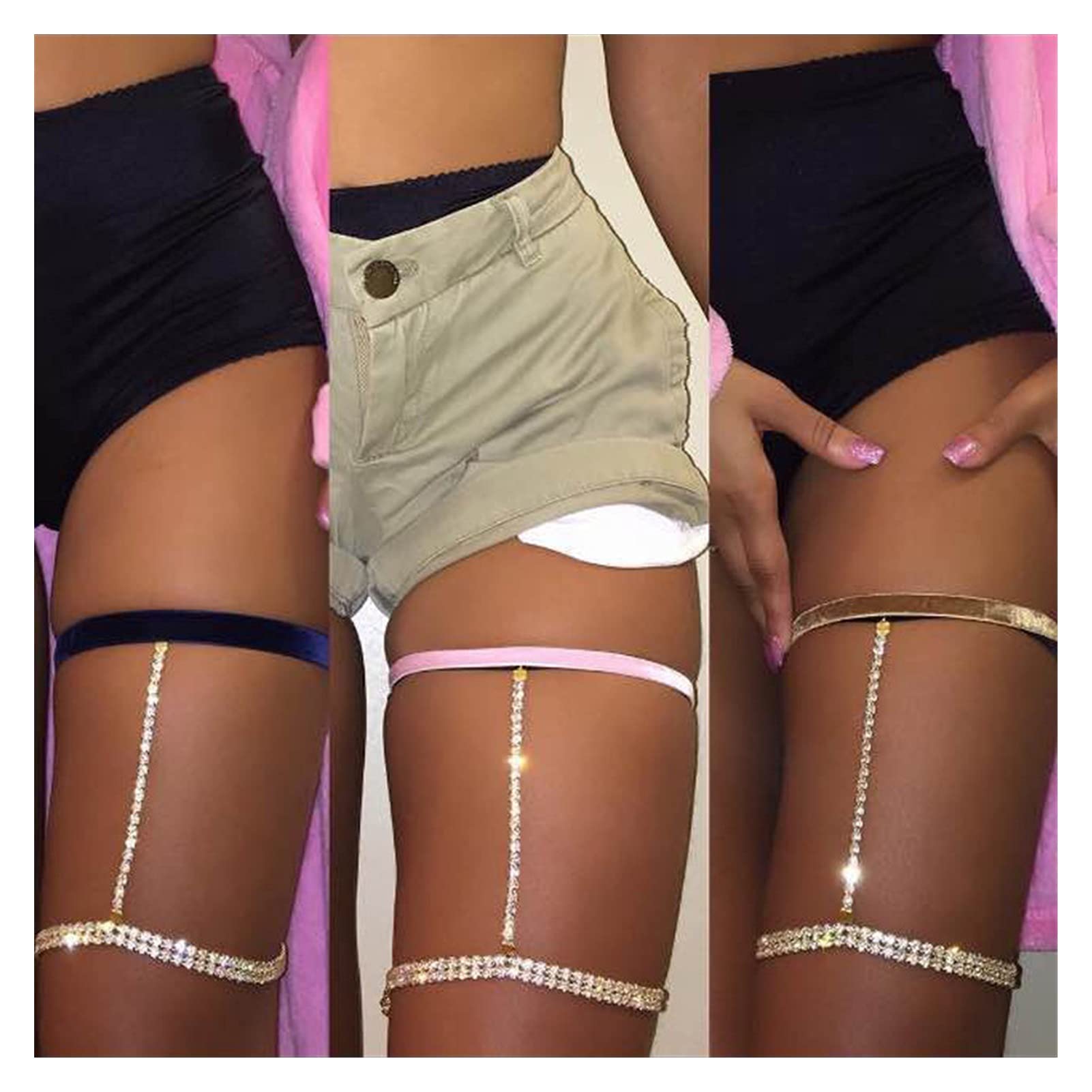 Body Chain Damen Kette - Goldfarbene einfache Strandkette mit Kreuzband für Taille und Bauch - Schwarze Harnaskette - Edler Schmuck für Damen - Accessoires