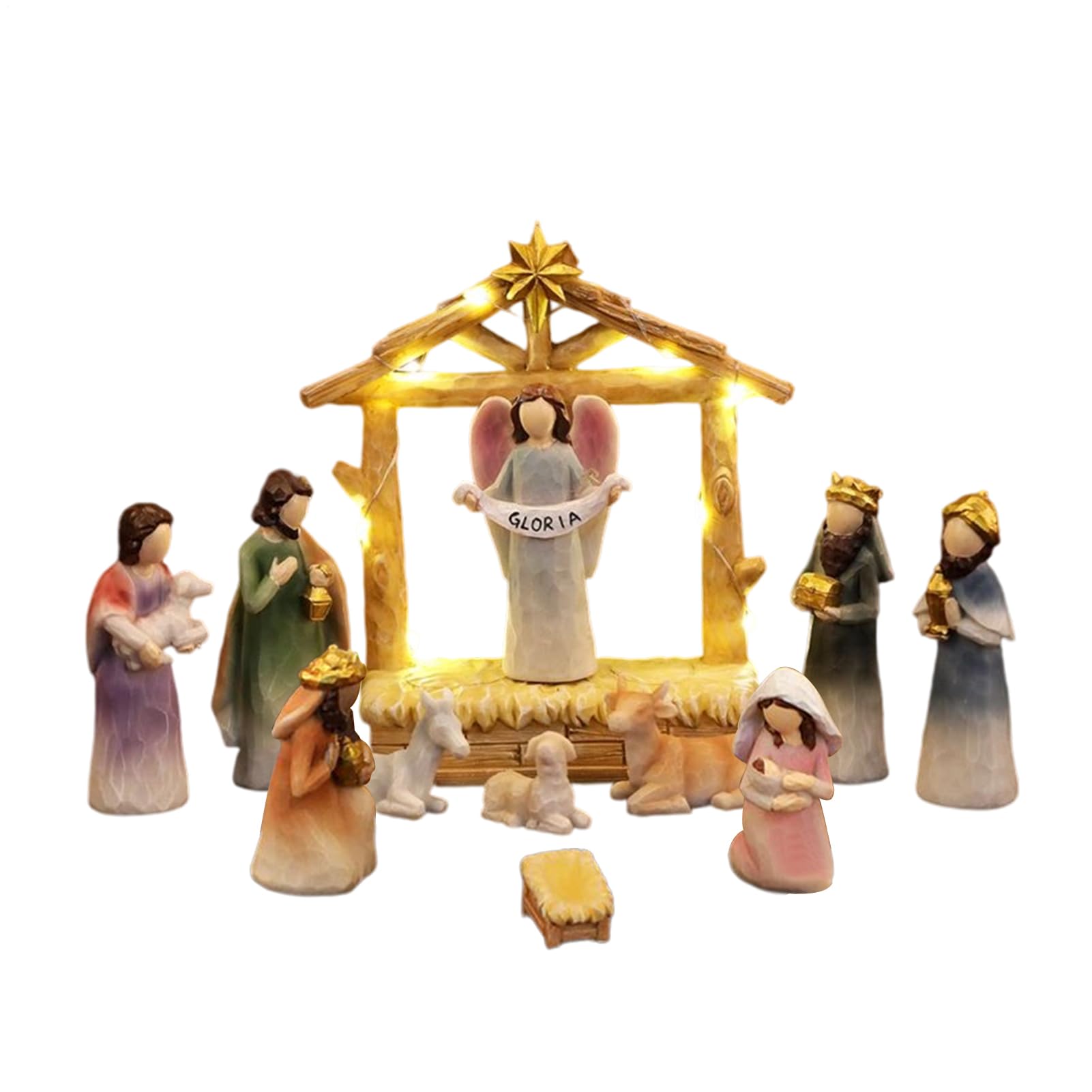 Weihnachtskrippen-Set für den Innenbereich – Mini-Futterkrippe, Ausstellung der Geburt Jesu | Traditionelle Statuen der Heiligen für Wohnzimmer, Kirche, Tisch, Schule, Zimmer d