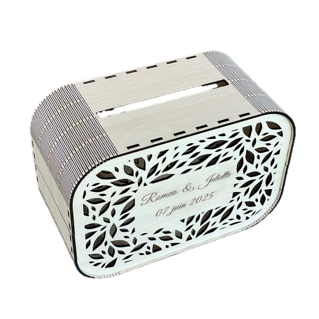 Urne mariage bois personnalisable – Boîte à enveloppes mariage gravée au laser – Coffre à cartes avec prénoms et date – Décoration de table champêtre, capacité 22,5 x 15,5 x 11 cm, montage facile