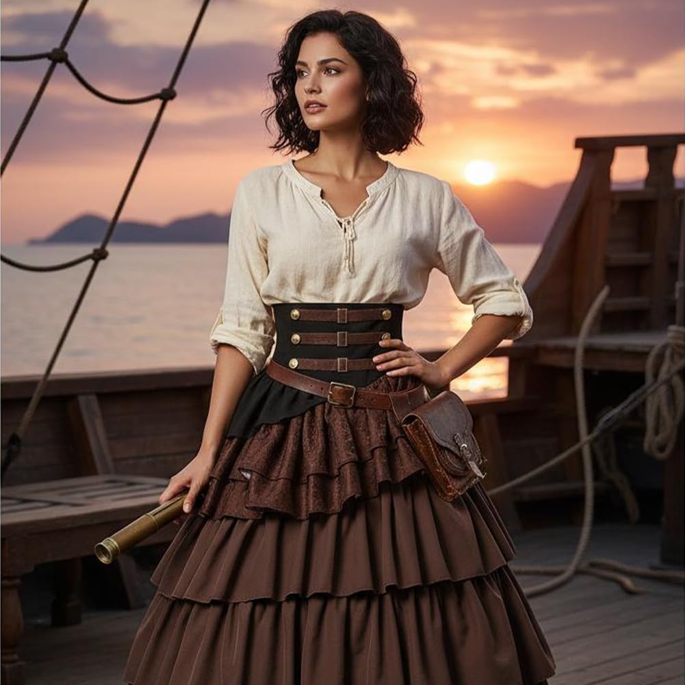 Wiktoriańska gotycka spódnica z falbanami, damska spódnica do cosplay, pirata, steampunk, kostium na renesansowe targi, koncerty halloweenowe