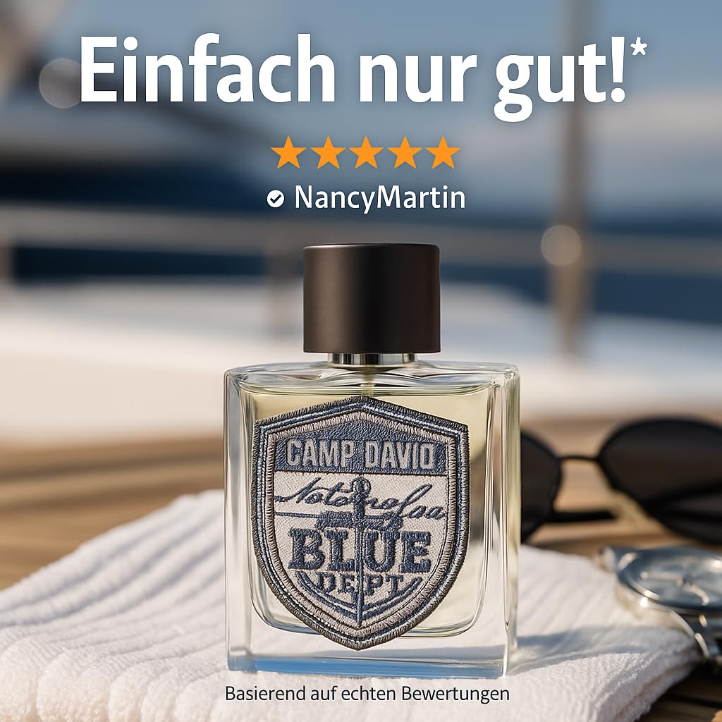 CAMP DAVID Blue Dept. Eau de Toilette Herren Parfum 100 ml, Maritimer Sommerduft mit Grapefruit, Mandarine, Rosmarin und Vetiver, Frischer Herrenduft für Büro und Alltag