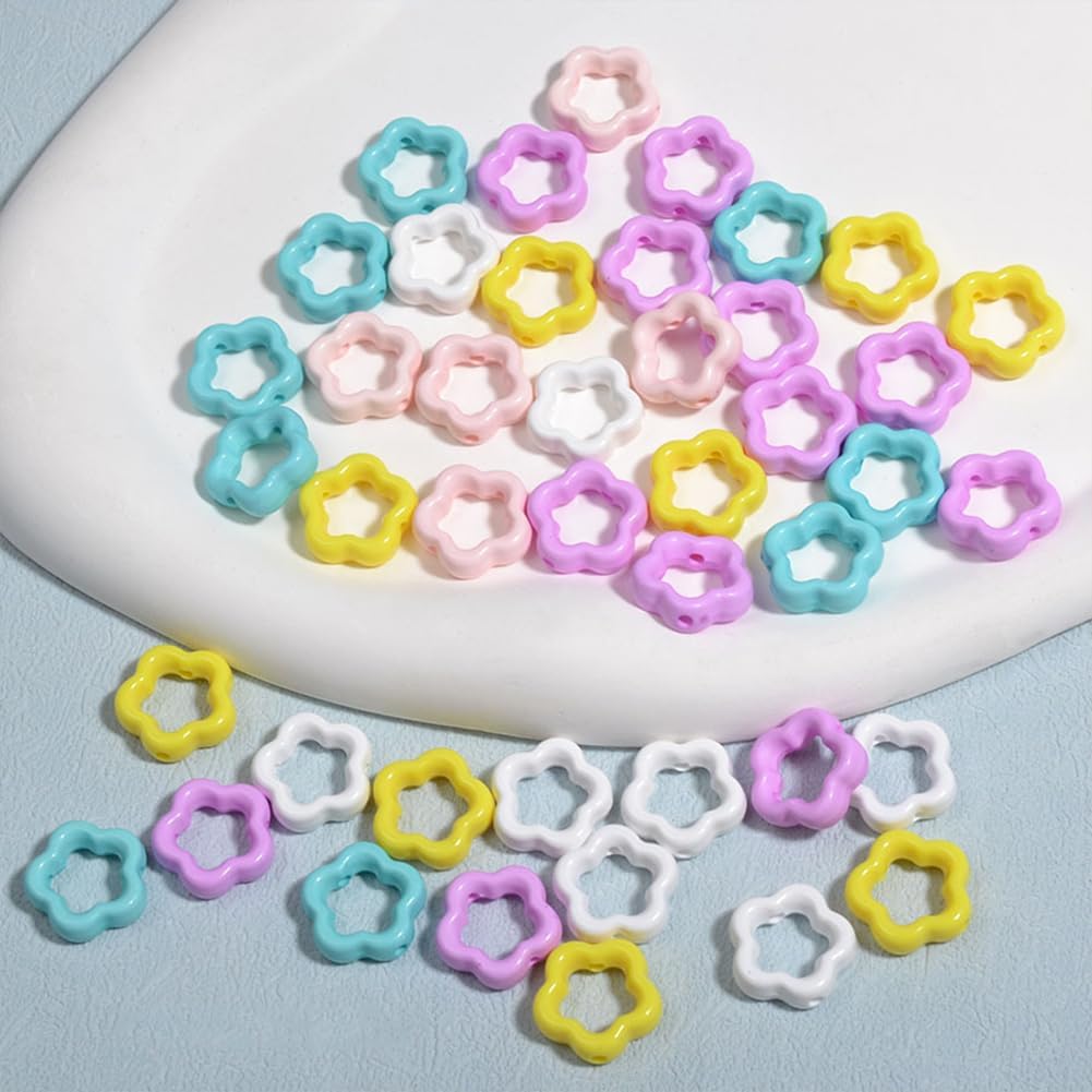 1 Box 100Pcs Acrylic Hollow Flower Beads Frame Connector Colorful Floral Blossom 2 Straight Holes Link Loose Spacer Beads for Bracelets Earrings Necklaces Keychains Jewelry Making Crafting - Image 4