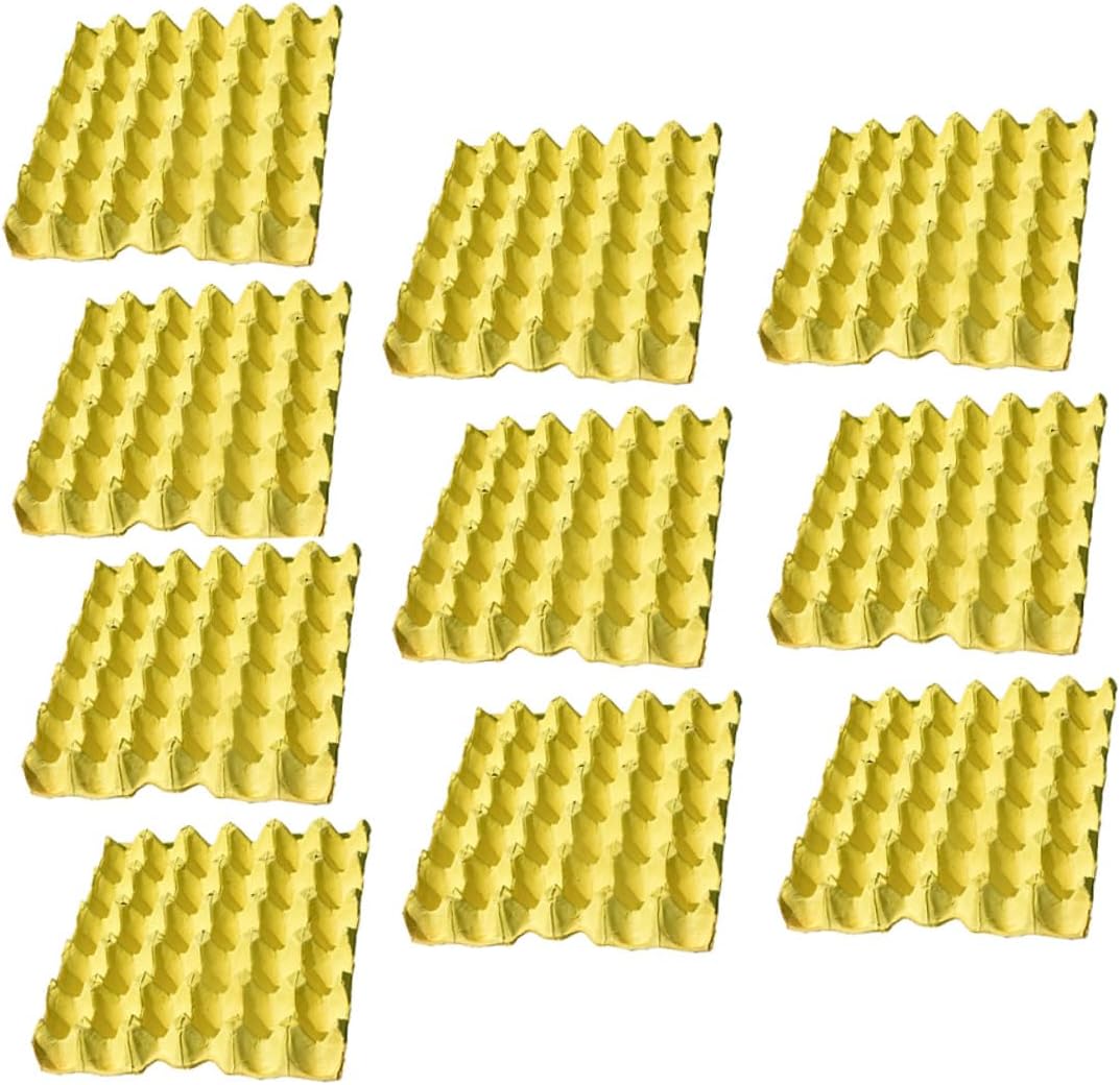 Operitacx 10pcs DIY Egg Storage Trays 30-egg Capacity Paper Pulp Egg Holder Organizer Yellow for Refrigerator Kitchen Use
