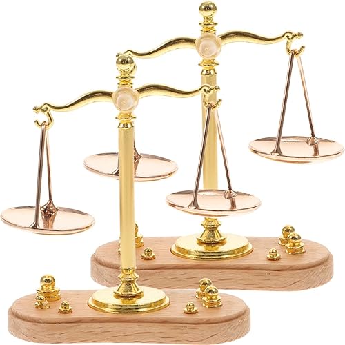 Miniatura 1 de Zerodeko Báscula de baño para decoración del hogar, 2 unidades, mini balanzas con 12 pesos, escala 1:12, modelo retro de mini escala de justicia,