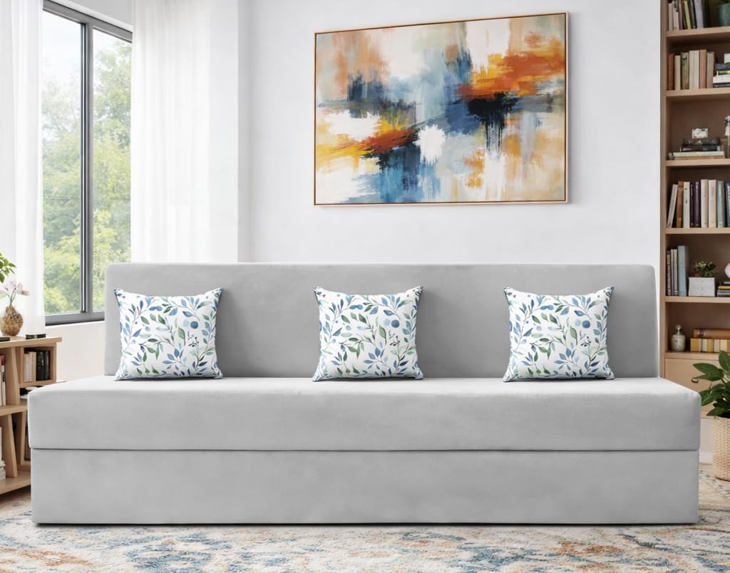 Casaliving Mapron 3 Seater Sofa Cum Bed with 3 Cushions for Living Room (Grey Fabric) Premium Fabric Sofa 5x6 Feet-image-10