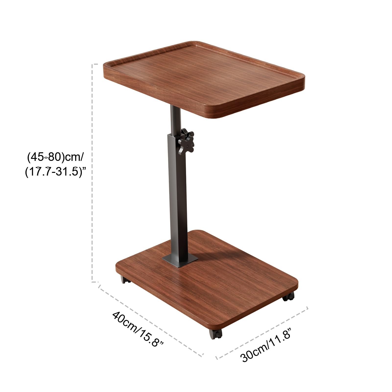 Mesita Auxiliar en Forma de C, Mesa Auxiliar de Altura Ajustable para sofá con Estante de Almacenamiento de 2 Niveles, mesita de Noche giratoria con Ruedas para Sala de Estar y dor