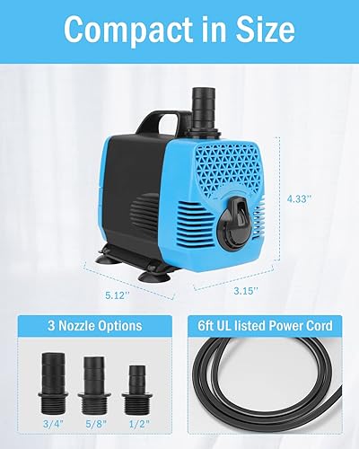 Miniatura 3 de AquaMiracle Bombas de agua para acuario de 1000 GPH (3800LH, 55 W), bomba de agua sumergible con control de flujo para pecera, fuente, cascada,