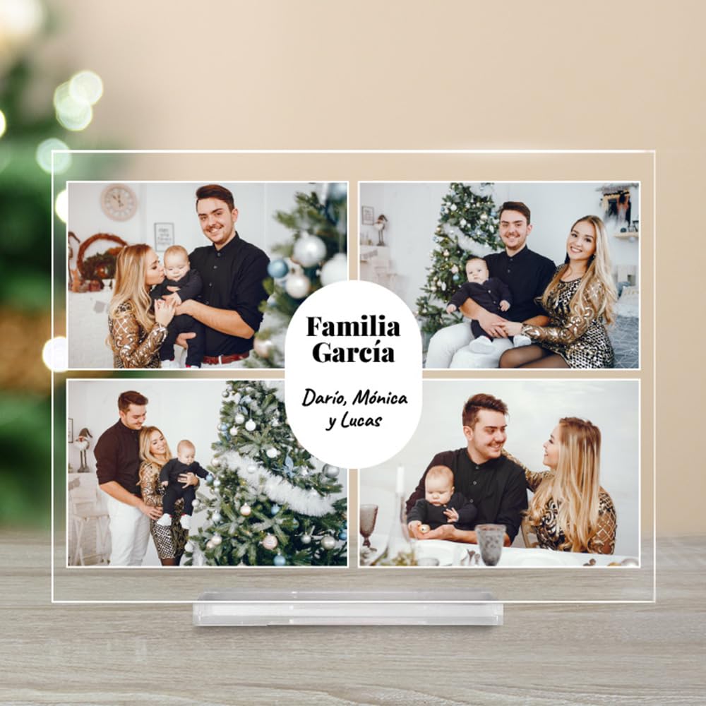 Transparent Gift Placa Personalizada con 4 Fotos. Cuadro decorativo con Fotos. Regalos Personalizados para Familia, Amigos, Pareja. Regalo de Cumpleaños, Navidad. Placas de Metacrilato