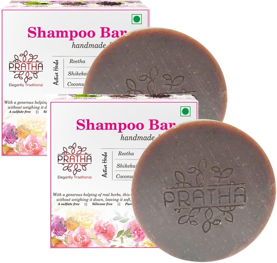 Pratha Natural Shampoo Bar Pack of 2 (100gm*2) - Shikakai Reetha Amla Bhringraj Coconut Milk Hibiscus - 200gm