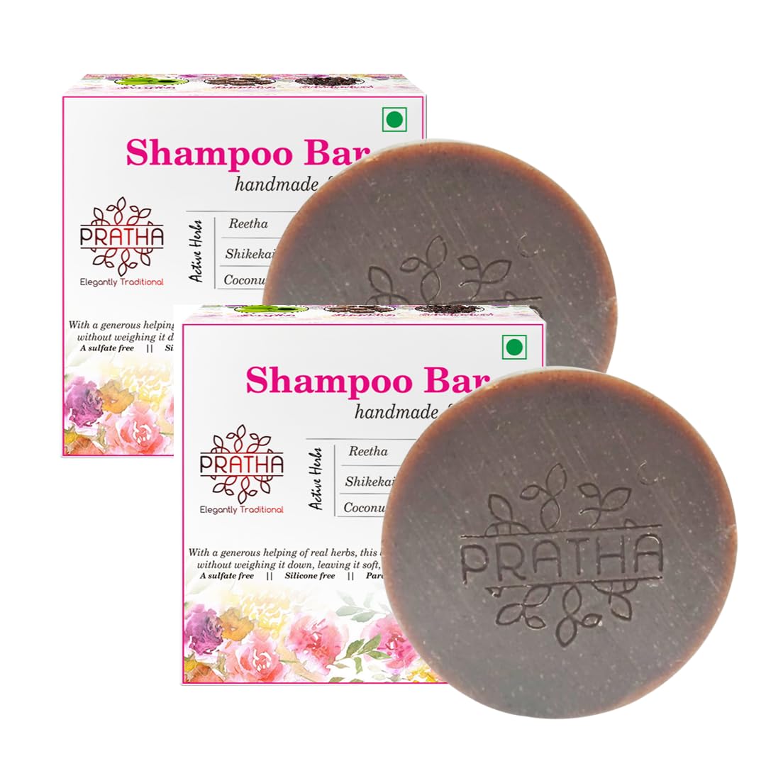 Pratha Natural Shampoo Bar Pack of 2 (100gm*2) - Shikakai Reetha Amla Bhringraj Coconut Milk Hibiscus - 200gm