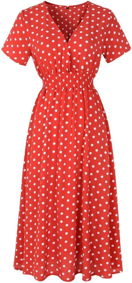 Summer Beach Dresses for Women,Vintage Evening Wedding Sexy Prom Party Cocktail Casual Occasion Tunic V Neck Polka Dots Knee Length Dress