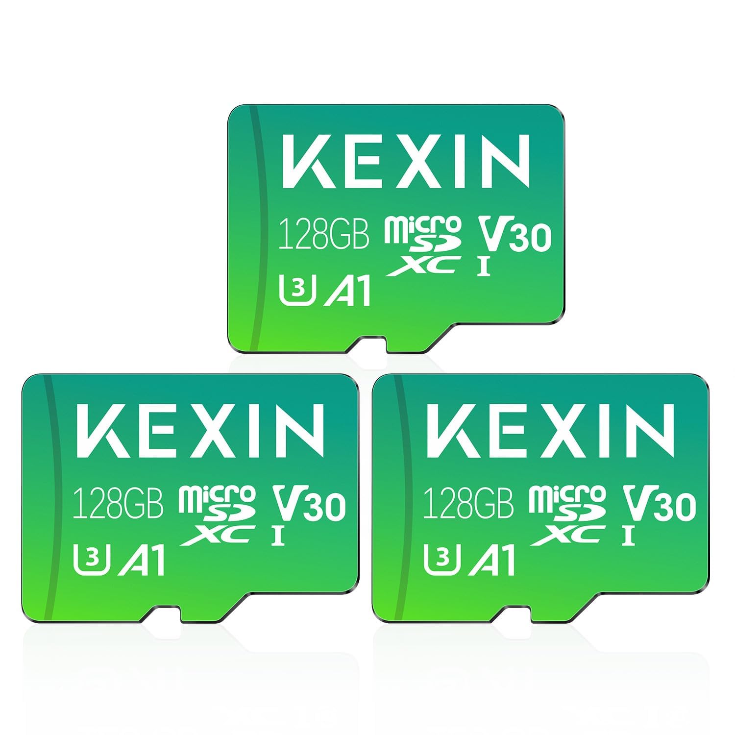 KEXIN 128GB Micro SD Card 3 Pack with Adapter - Up to 90MB/s 4K, V30, A1, C10, 4K UHD Hig…
