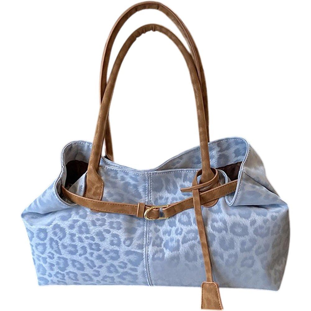Fituenly Leopard PU Leather Shoulder Tote Bag for Women, Short Handle Slouchy Underarm Handbag, Trendy Brand Purse for Female