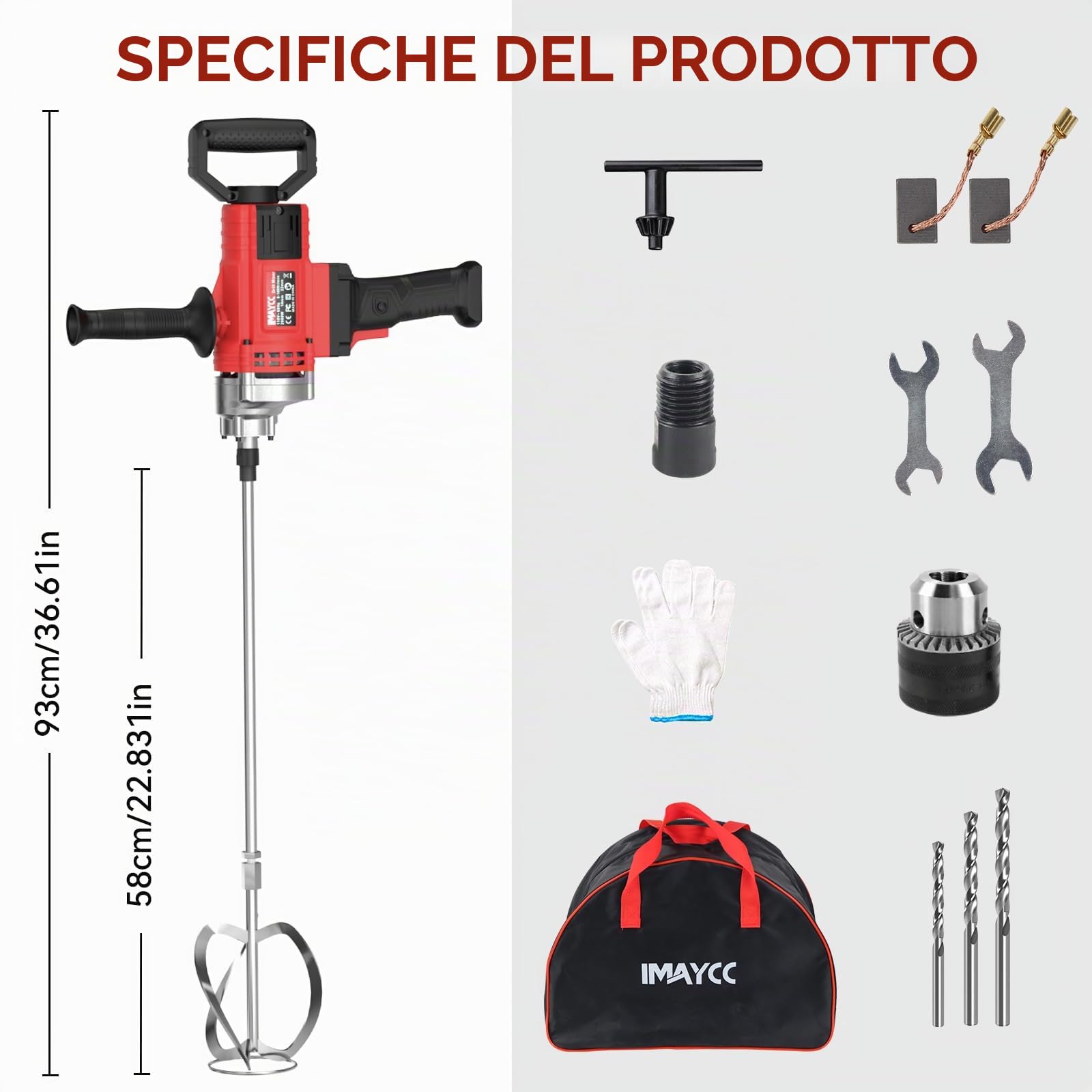 IMAYCC Set di agitatore per calcestruzzo portatile 2 in 1, 3200 W, 20 A, per foratura e miscelazione, velocità variabile, frullatore di fango di cemento, ideale per mangimi, intonaco, vernice, cemento