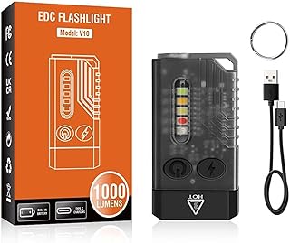 Alltealic Flashlight, Small Powerful EDC Flashlight with Red UV Blue Light - Super Bright 1000 Lumens, Keychain Flashlight, Waterproof, Magnet, White, for Camping, Emergencies (Black)