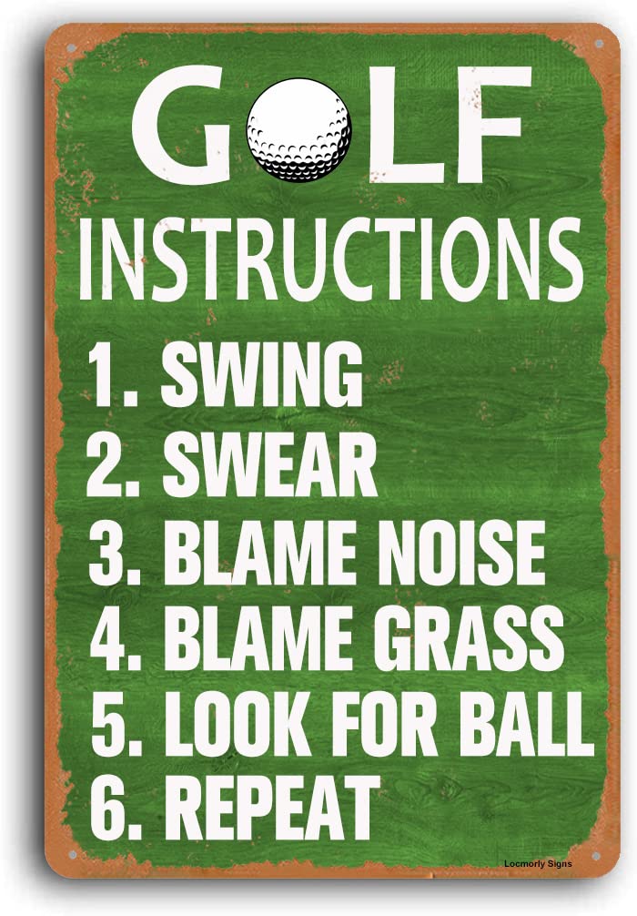 Golf Instructions Aluminum Sign, 8x12 Inch, Man Cave Sports Bar Wall Art