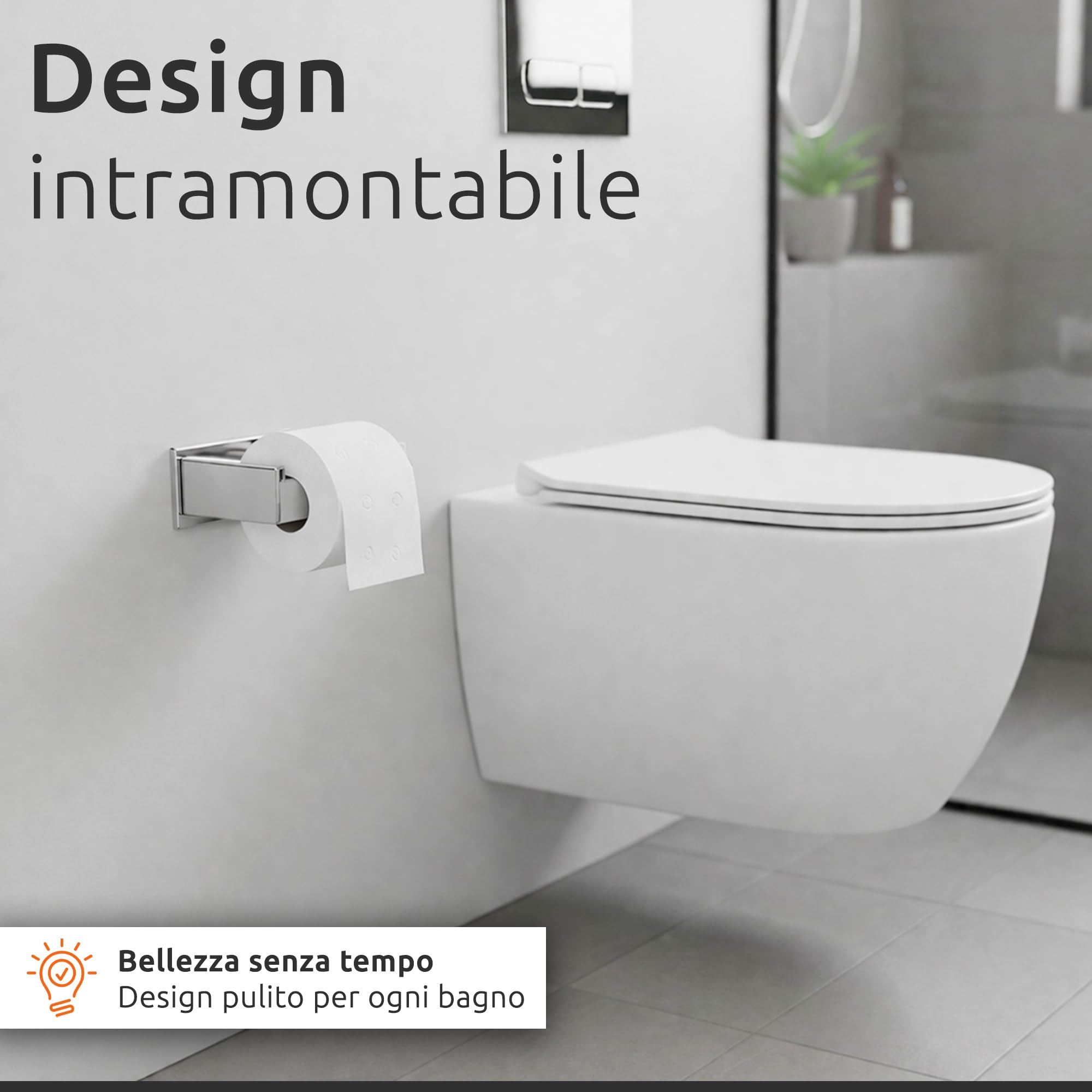 ECENCE Set Porta Asciugamani - 1x Porta Carta Igienica + 2x Ganci Adesivi - Accessori per Bagno - Acciaio Inossidabile 304 cromo