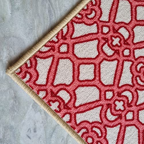 Image of Matz&More Trellis Interlace Rug | 100x150 CM | Red Beige | Soft Nylon Loop Pile with Anti-Slip Gel Backing | Living Room, Bedroom & Office Floor Carpet