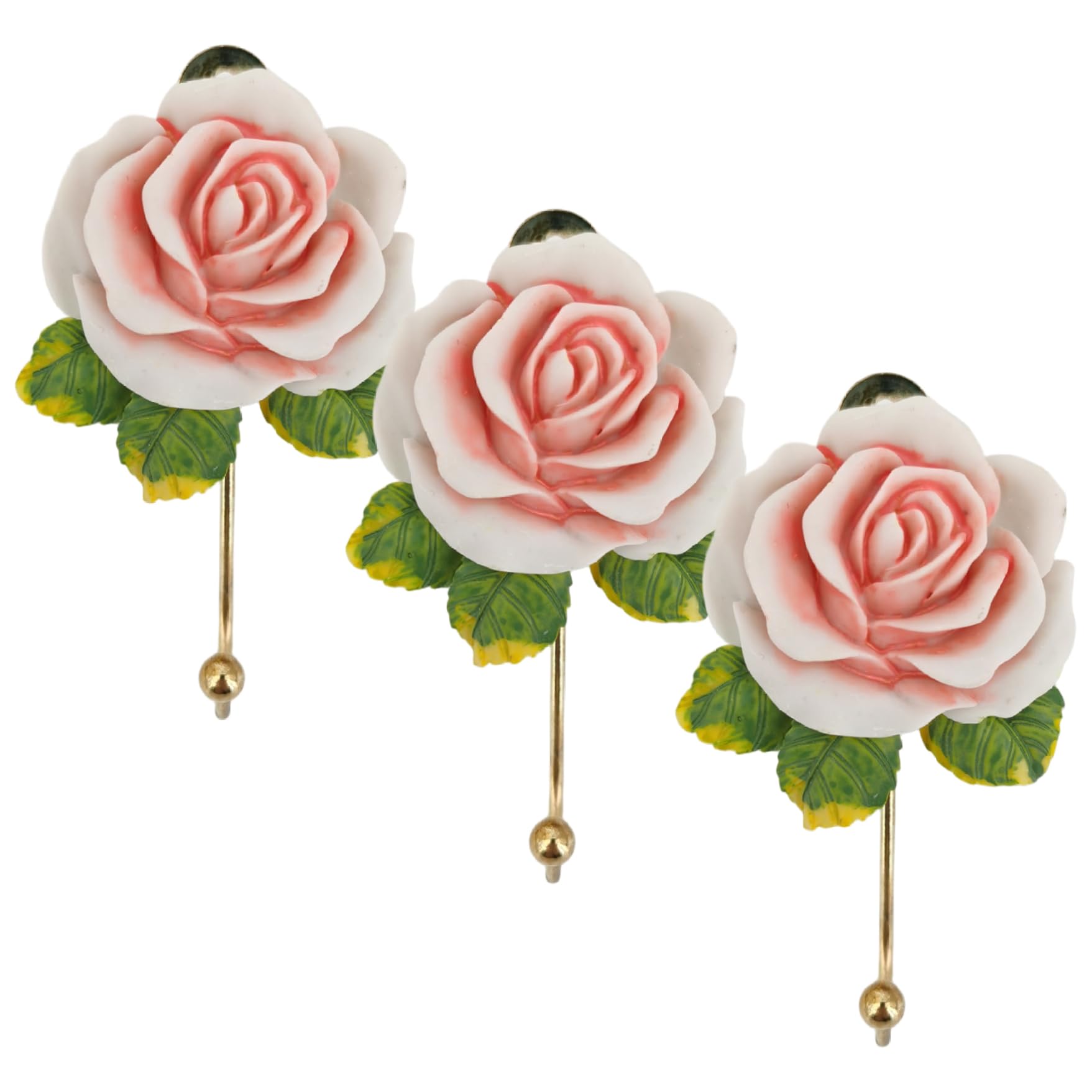 Tsawntd Multi-Purpose Hooks, 3 PCS Flower Wall Hooks, Hand-Painted Rose Decorative Wall Vintage Towel Hook for Hanging Keys, Jewelry, Towels