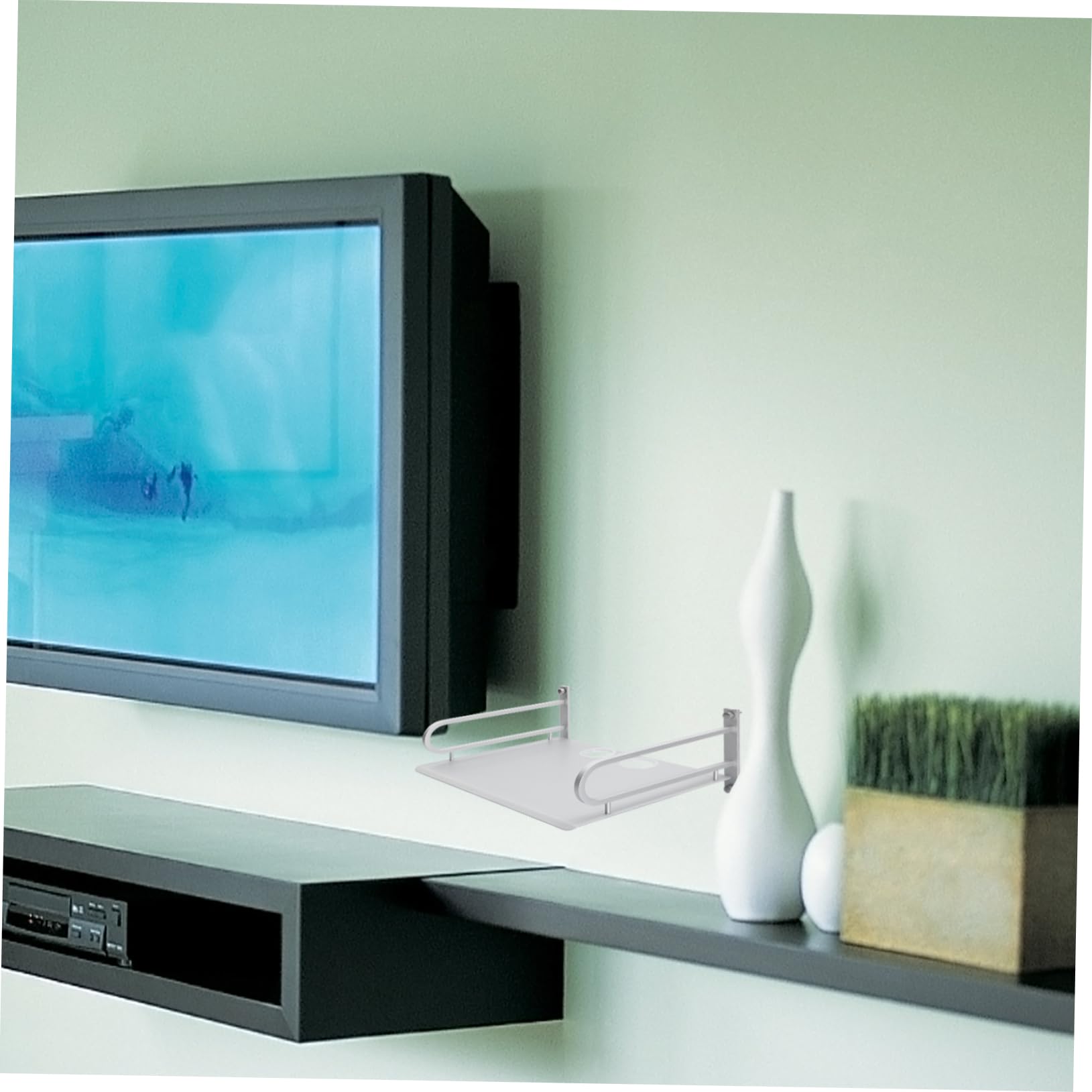 Wandmontiertes Aufbewahrungsregal zur Wandmontage aus Aluminium Silber mit Ablagefach Stabil für Router und Receiver für Wohnzimmer und Büro