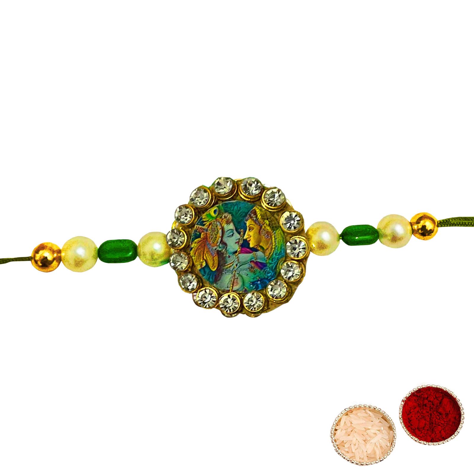 Buyent ® Beautiful Handmade traditional designer radha krishna rakhi for brother bracelet raksha bandhan rakhi for brother with roli chawal pack (B0D9P58R72) Amazon Price History, Amazon Price Tracker