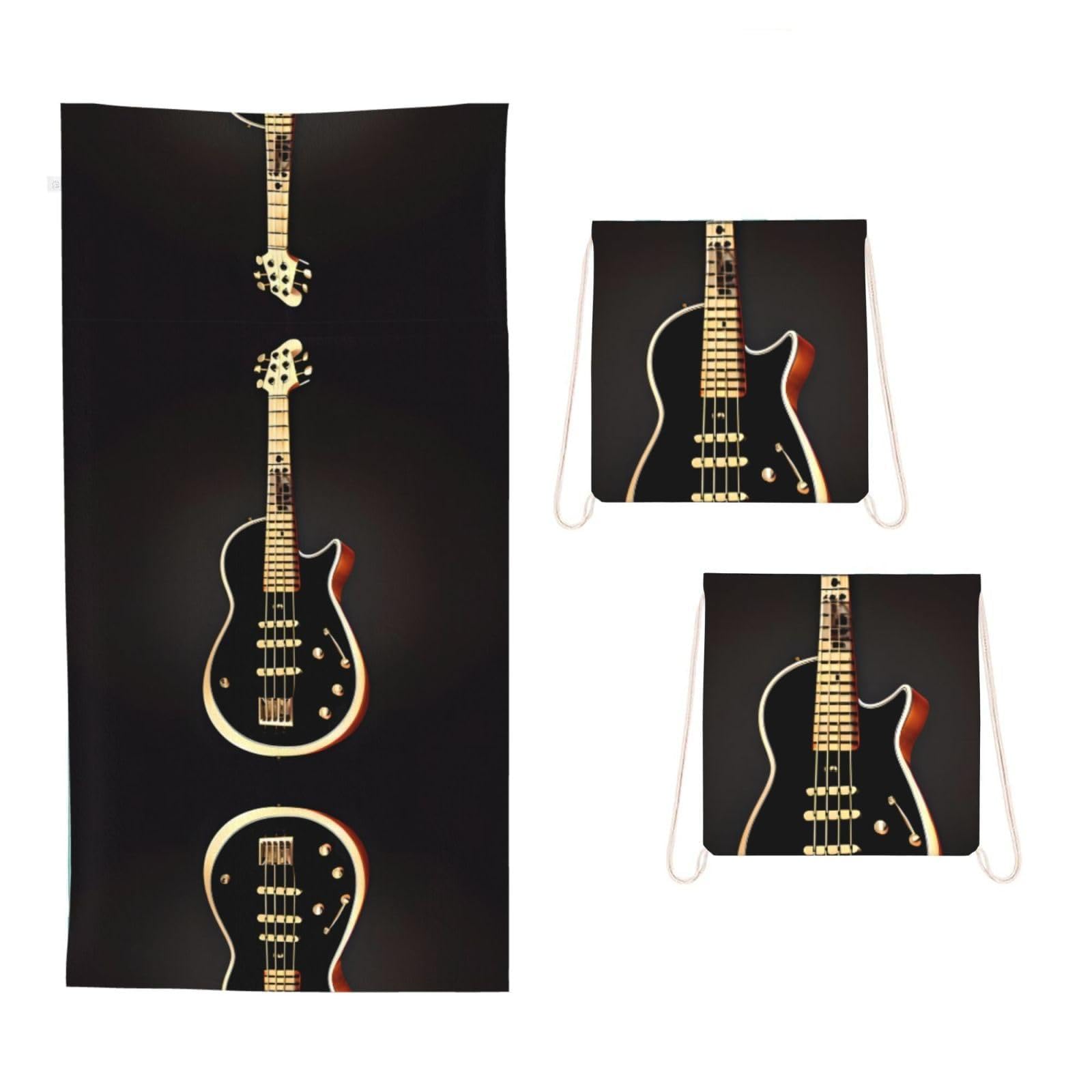 CNTDBU Black Guitar 2 in 1 Packable Towel Bag-Large Beach Towel with Stuff Sack, Super Absorbent Microfiber Travel Towel for Pool