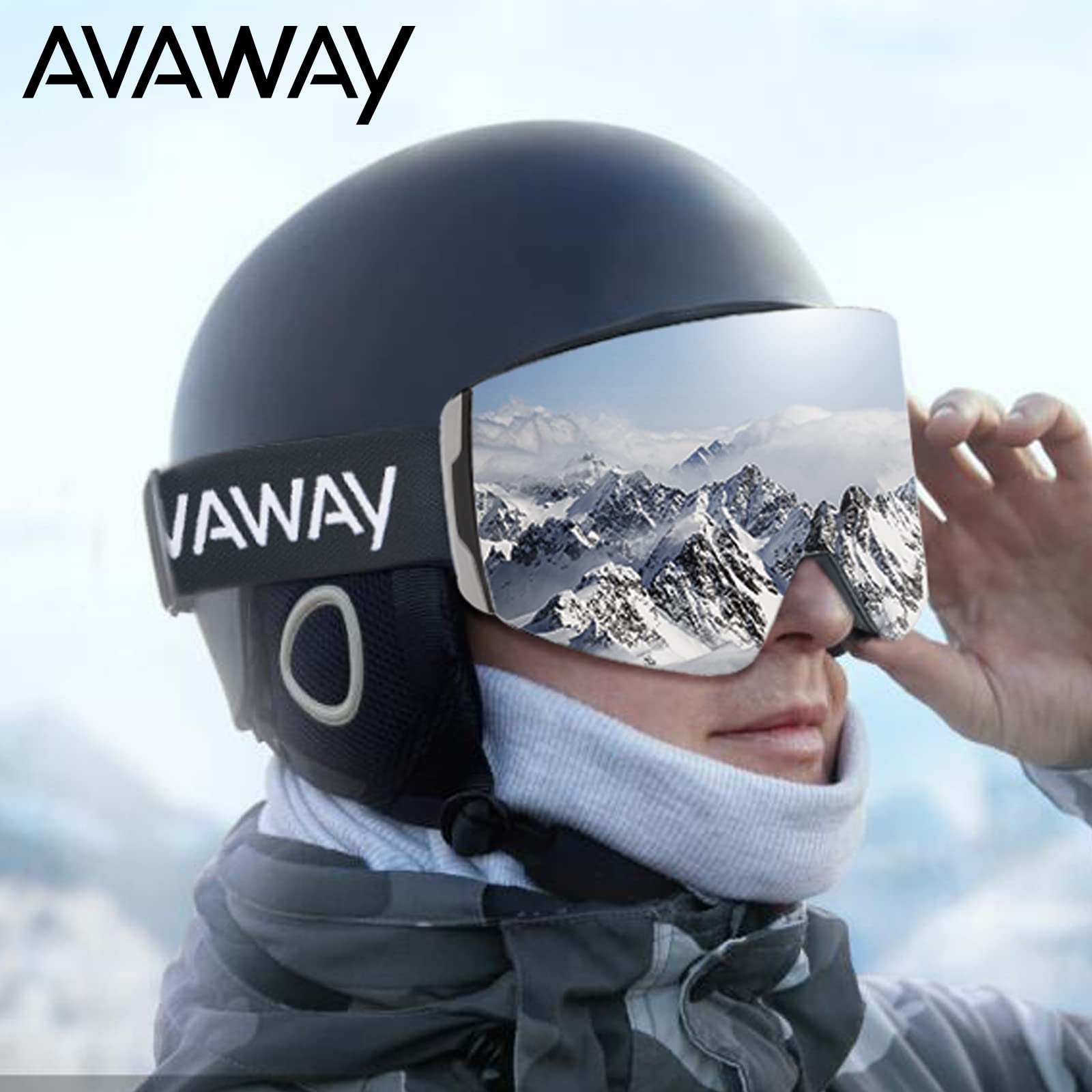 AVAWAY Masque de Ski Homme Femme Lunettes de Lentille Magnétique UV Protection Remplaçable, Résistant à l'eau, au Brouillard et au Vent, Solide et sûr, Ski Snowboard Autres Sports Hiver