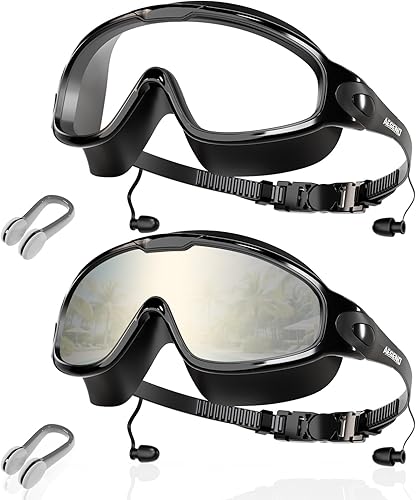 Miniatura 17 de Aegend - Nuevas gafas de natación de visión amplia para adultos, con protección antiniebla/UV, sin fugas, con tapones para los oídos para hombres y