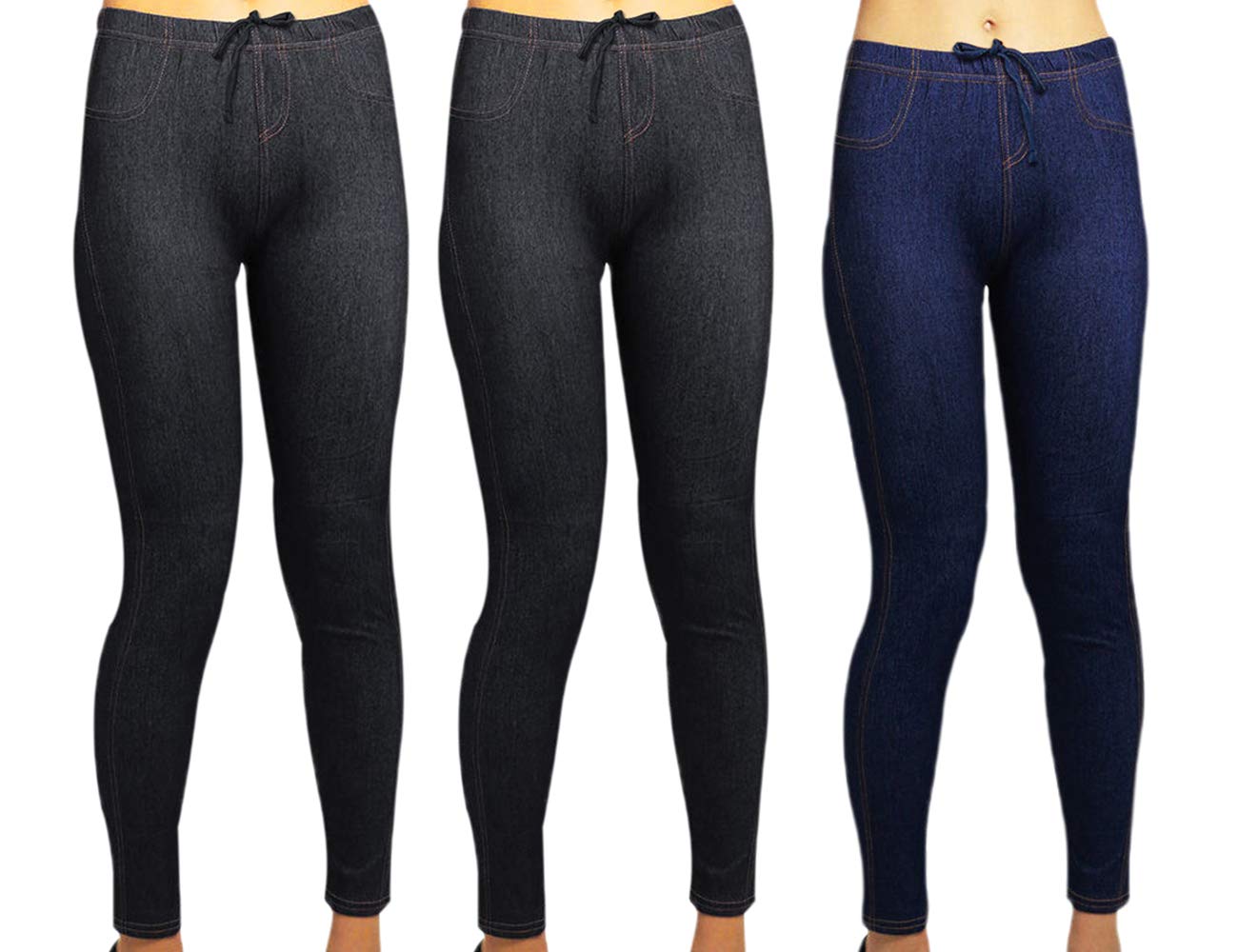 Sufiah Pack of 3 New Womens Skinny Jeans Slim Fit Jegging Denim Cotton Casual Stretch Pants Plus Size 6-30 (XXL, 2X Black + 1x Navy)