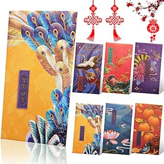Kalolary 12pcs Chinese New Year Red Envelope, Red Envelopes Lucky Hong Bao Chinese Style Bronzing Design Pattern Traditional Red Money Pockets for Spring Festival, Birthday and Wedding