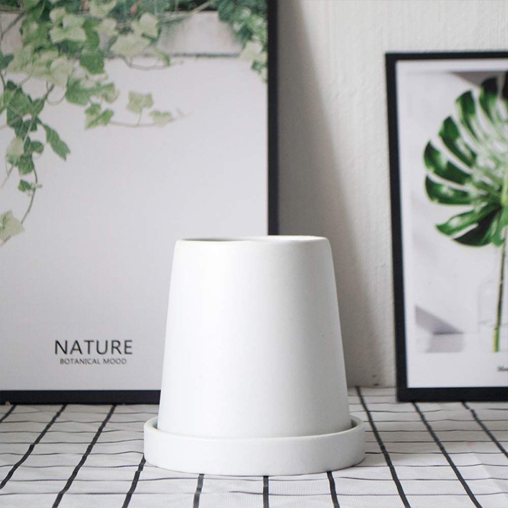 BPTCHP High Temperature Ceramic Flower Pot Conical Scrub Ceramic Flower Green Plant Planter Literary Desktop Living Room Decorative Container Mini Flower Pot Home Garden Decoration (Color : White)