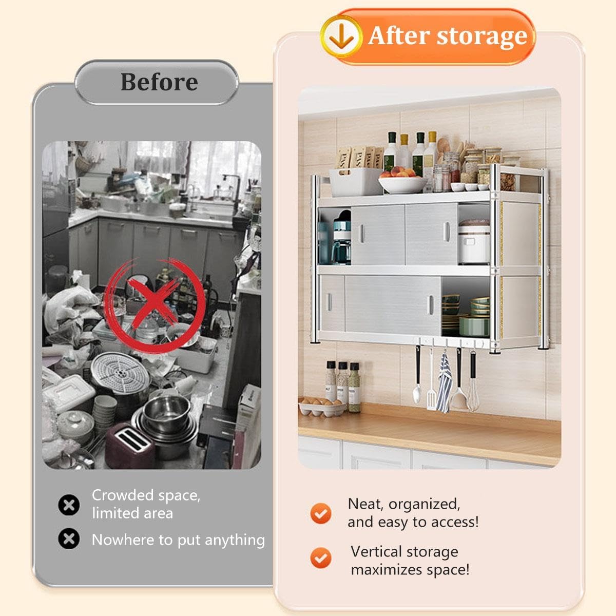 Mobiletto da parete in acciaio inox, organizer da cucina a parete