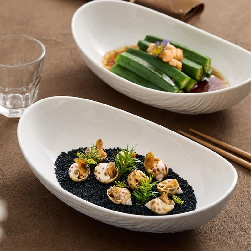Talerz obiadowy talerze owalne talerze ceramiczne do użytku domowego, hotelowej restauracji, talerze sałatkowe w stylu japońskim, głębokie z kamiennym wzorem talerza talerz do układania w stos talerze