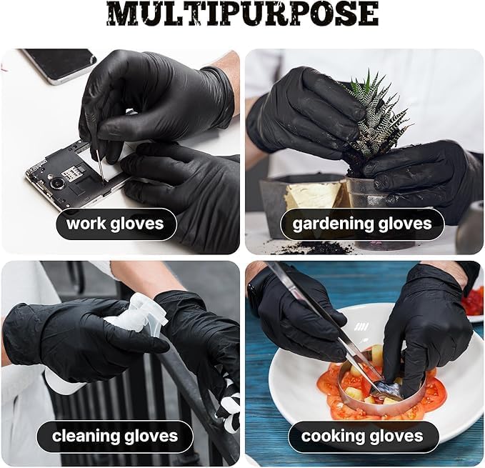 Image of TitanFlex Black Nitrile Disposable Gloves, 5 Mil, Fully Textured, Heavy Duty, Latex Free & Powder Free for Cooking, Food Prep, kitchen clean, 1000 ct (S)