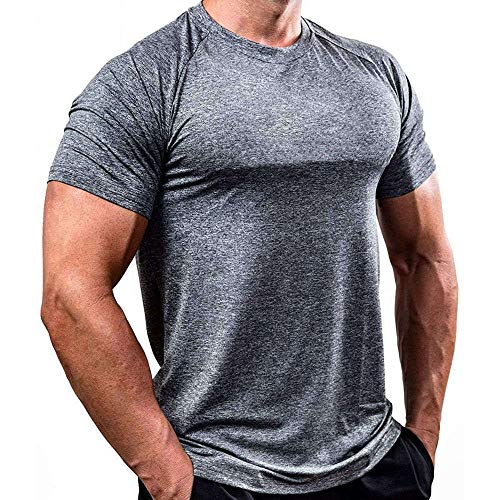 QIHERIYONGPIN Athletic Workout Running Sport T-shirt Mens Skinny Quick dry Shirts Gym Fitness Training Superelastic Tee Tops Male Jogging Workout Clothing (Color : C5, Size : XL)