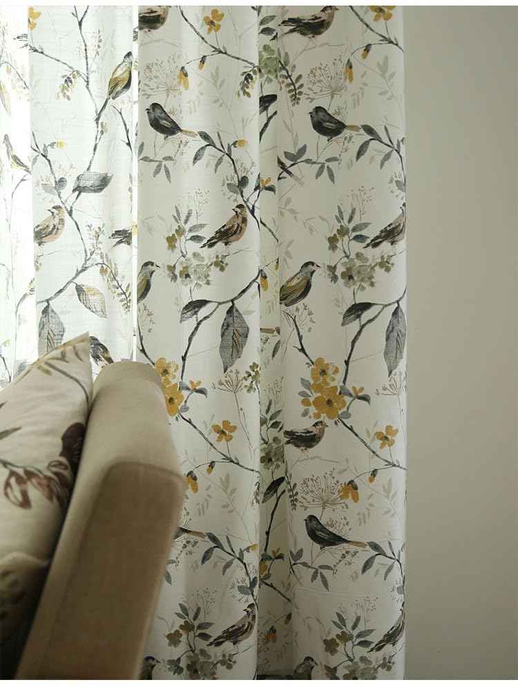 Drapés bohèmes en coton de lin de qualité supérieure oiseau blanc