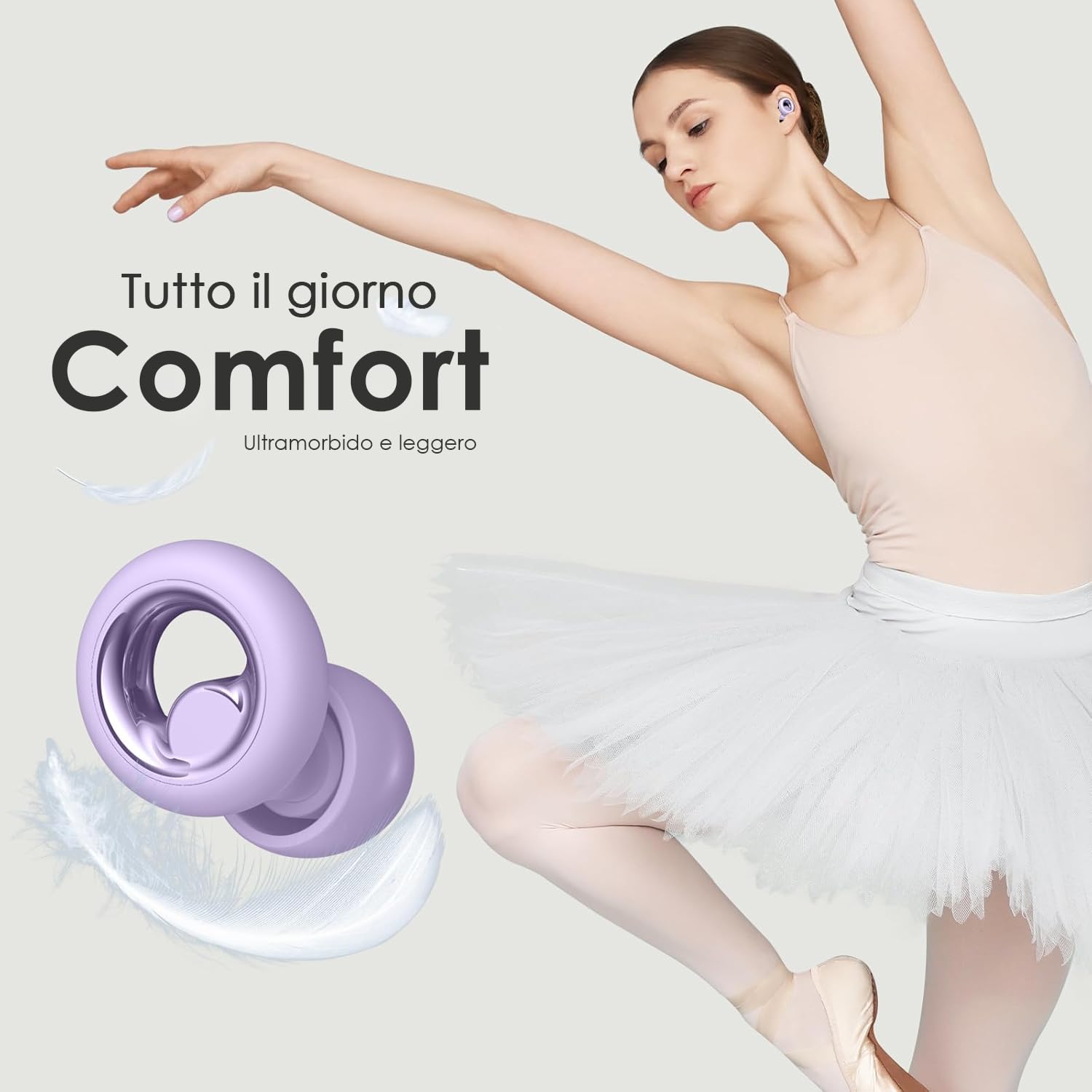 Tappi orecchie dormire, 45dB di cancellazione del rumore,in silicone morbido e riutilizzabile, con 8 punte in 4 misure (Nero, 4 taglie (1 set